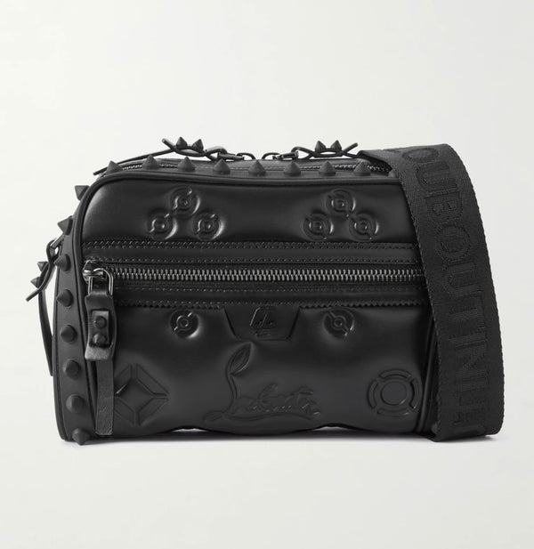 CHRISTIAN LOUBOUTIN Loubitown Studded Logo-Embossed Leather Messenger Bag