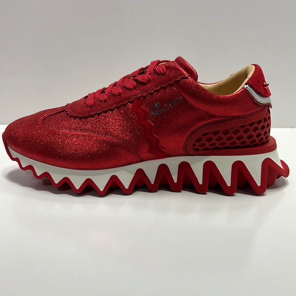 Loubishark Flat Metallic Suede Red Sole Runner Sneakers