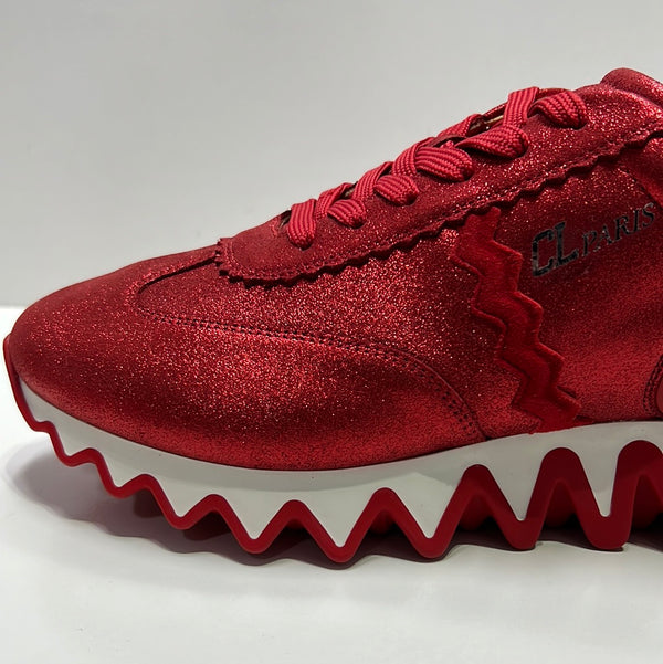 Loubishark Flat Metallic Suede Red Sole Runner Sneakers