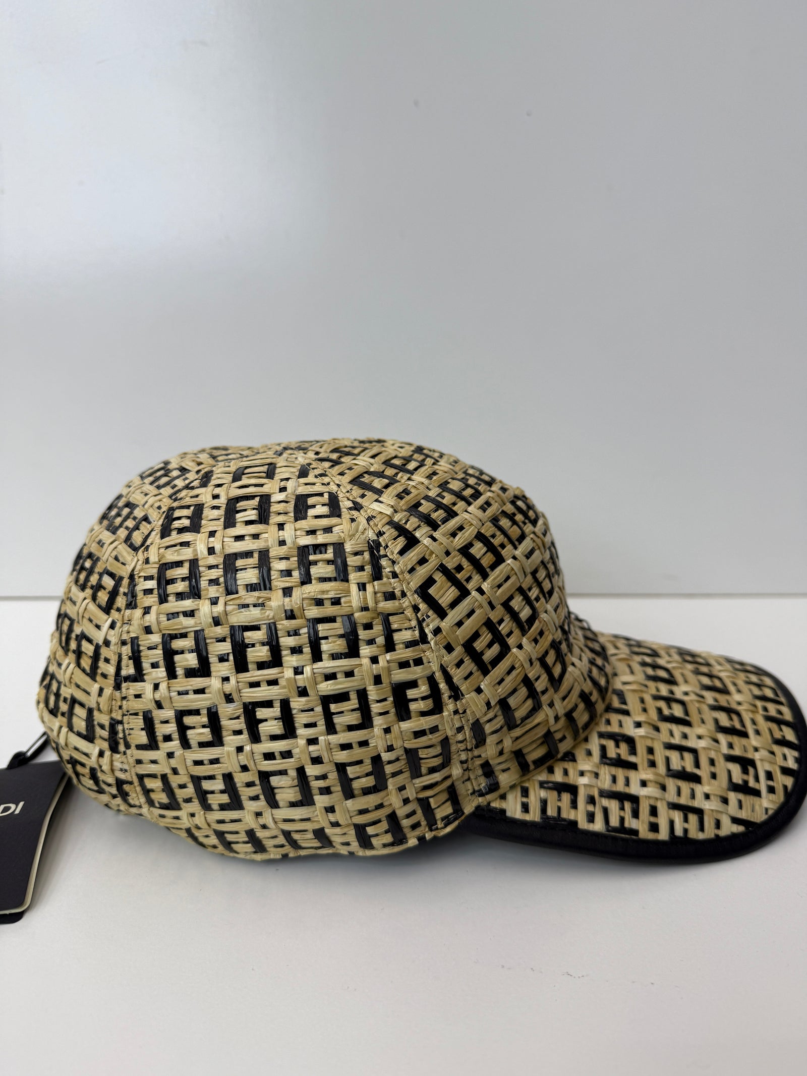 Fendi Beige and Navy Monogram Wide-Brim Straw Hat with tags FEN309834_1_enlarged.jpg?auto=  main image 2