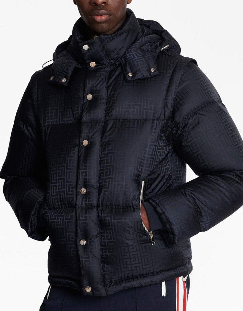 Balmain Monogrammed Jacquard Puffer Jacket