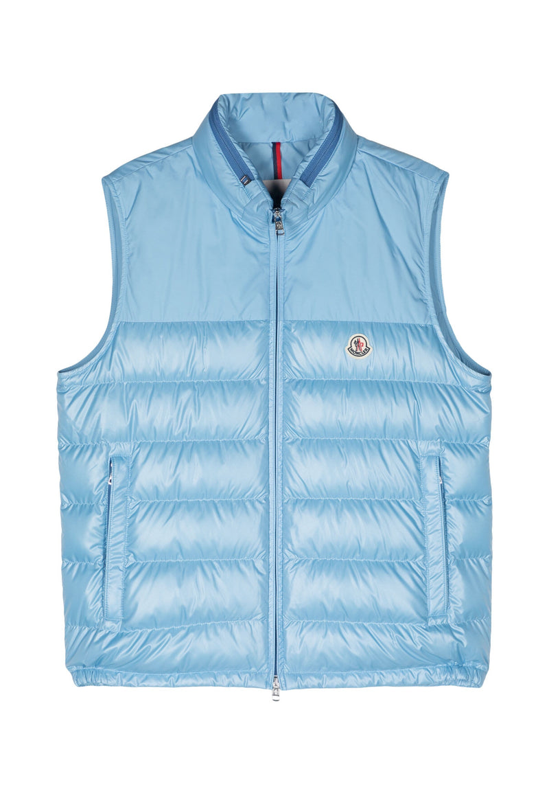 Moncler logo-patch down-feather gilet sky blue