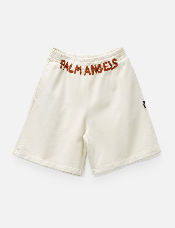 Palm Angels logo-print cotton track shorts white