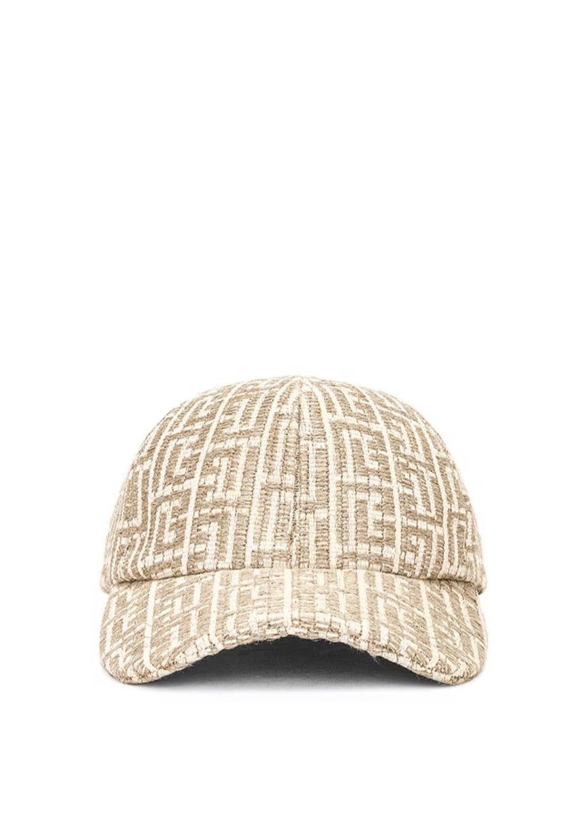 Balmain beige monogram print cap