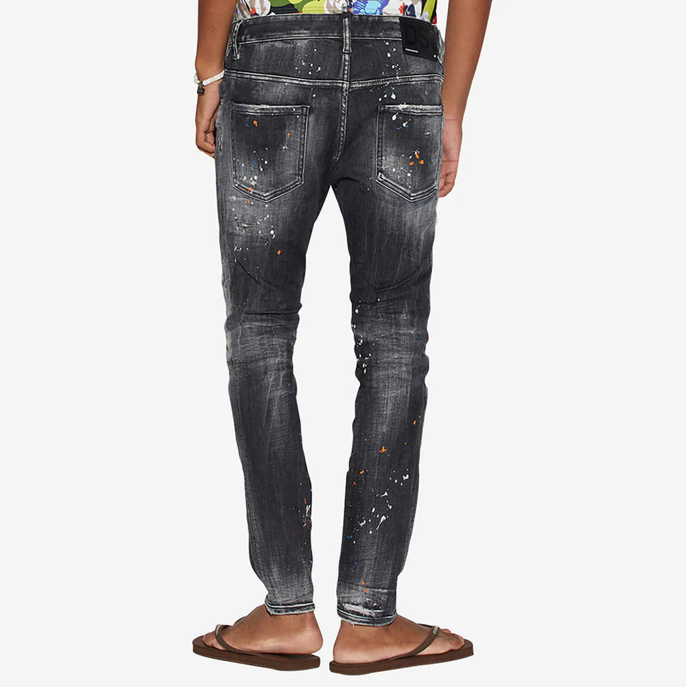 Dsquared2 Super Twinky jeans in black denim orange spots – Rareclozet