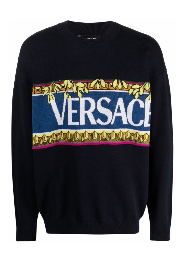 Versace intarsia-logo crew-neck jumper