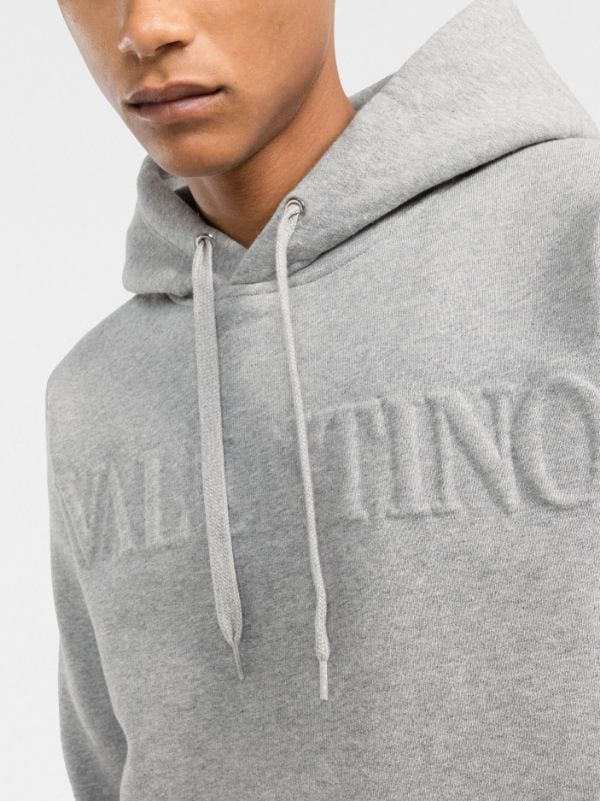 Embossed logo drawstring hoodie grey